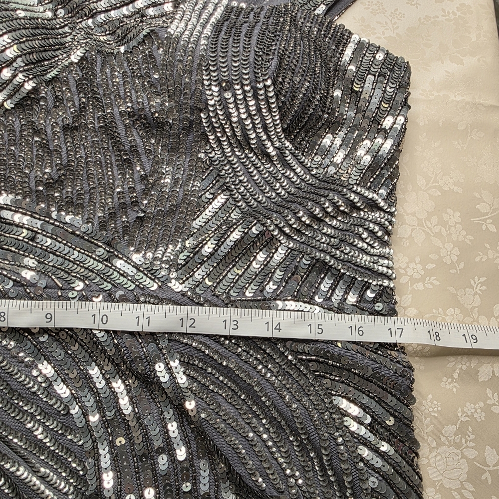 Adrianna Papell Art Deco Sequin Gown Silver Grey Prom Formal Size 16 - Picture 10 of 14